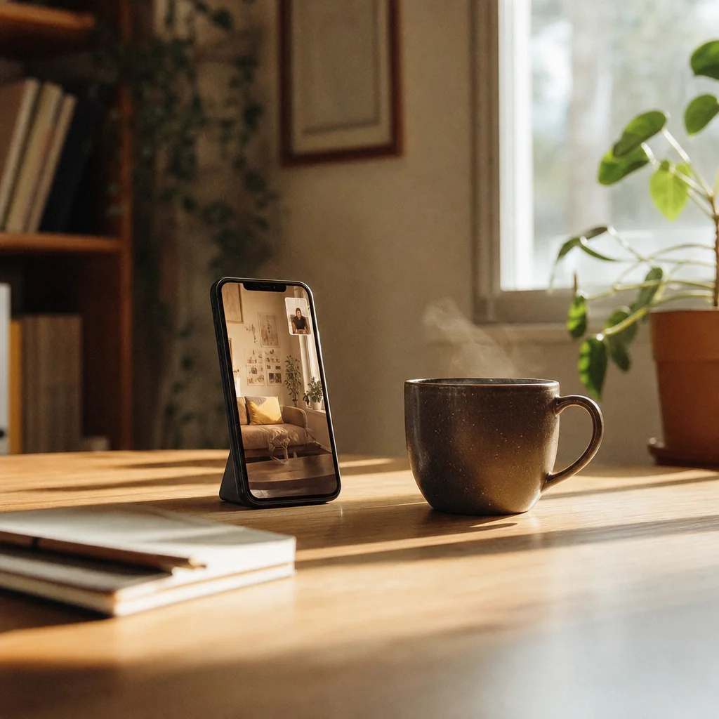 Two phones on a table showing a video call, symbolizing long distance relationship struggles