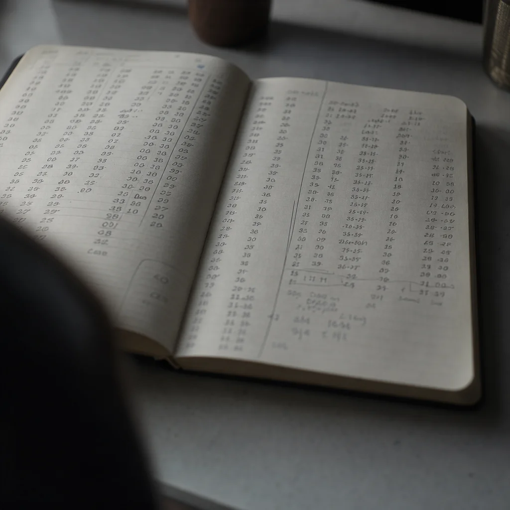 Handwritten poker session log showing stakes, hours, and results over time