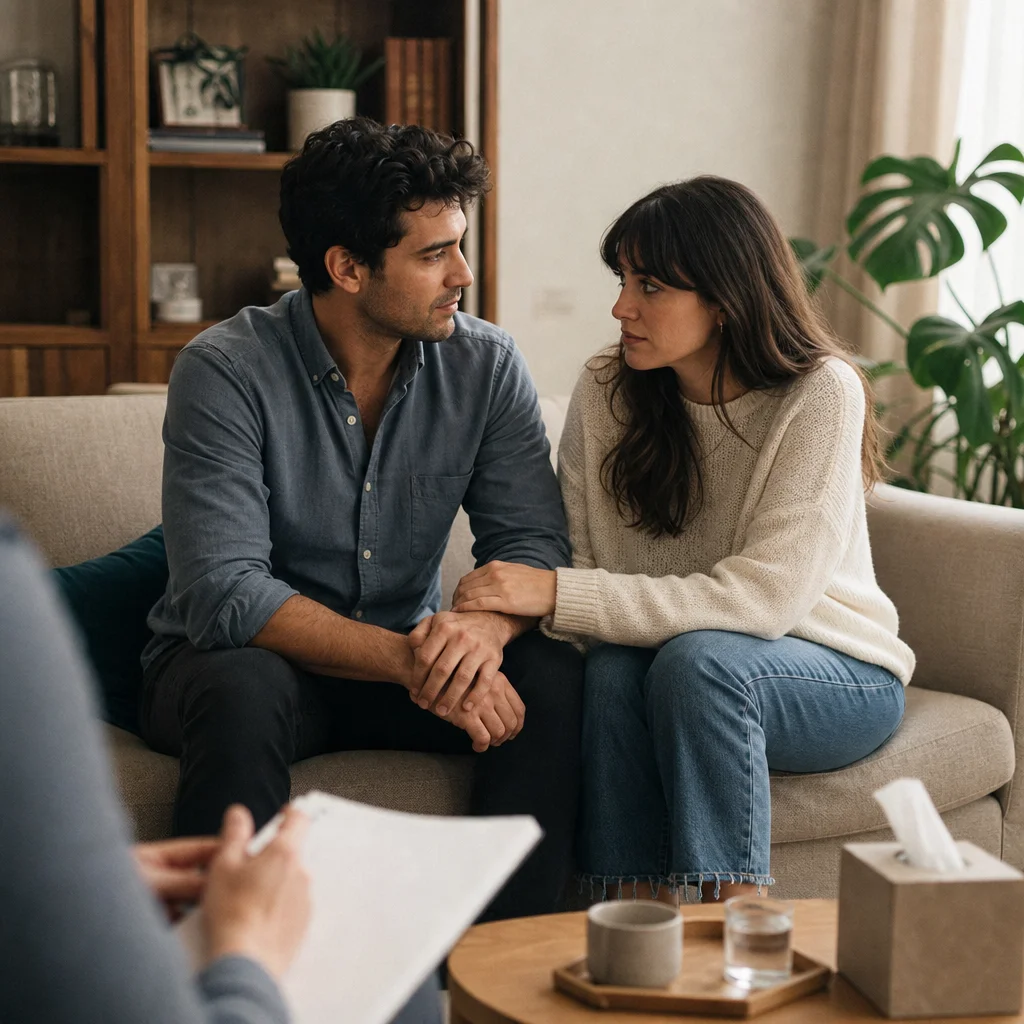 couple in therapy working through stonewalling and rebuilding emotional connection