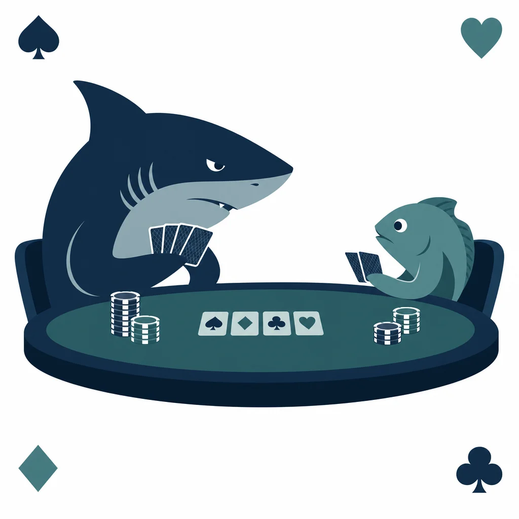 concept illustration of a shark and fish representing poker slang player types