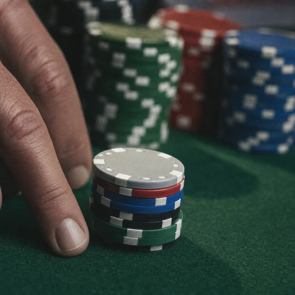 short stack poker chips near elimination during late stage tournament strategy
