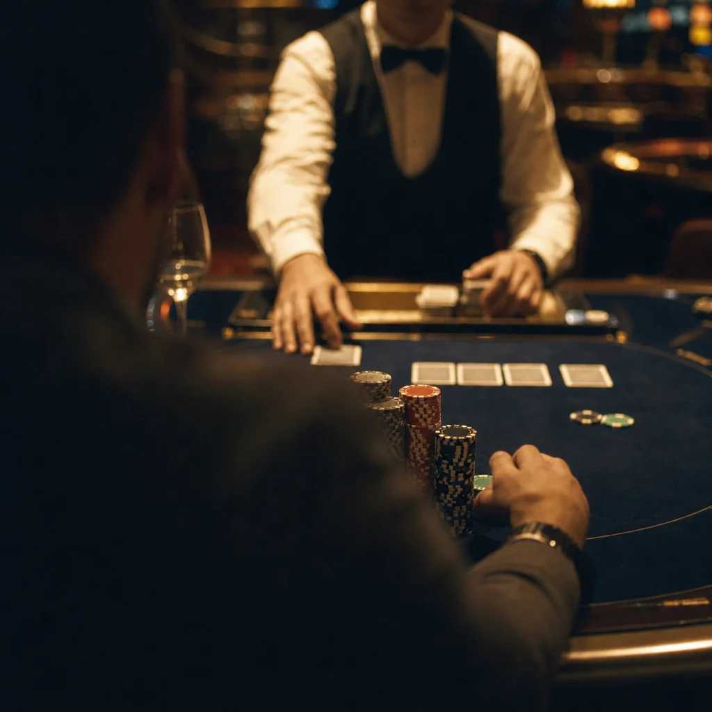 poker player viewing hole cards at a table, position-based range concept
