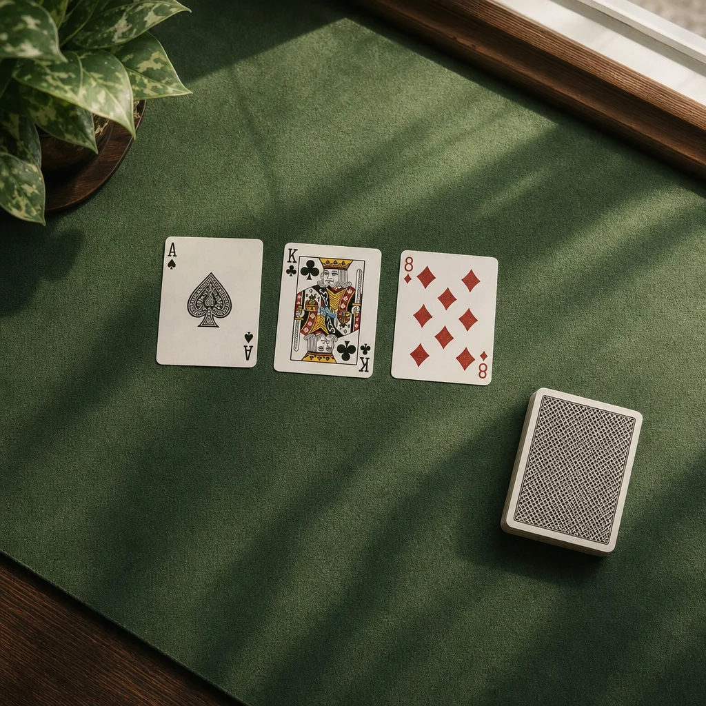 three community cards dealt face up illustrating the flop in texas holdem