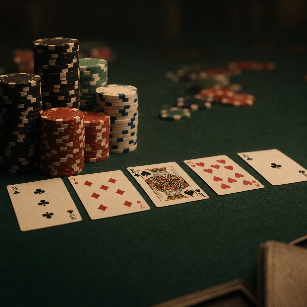 poker chips and community board cards illustrating equity comparison