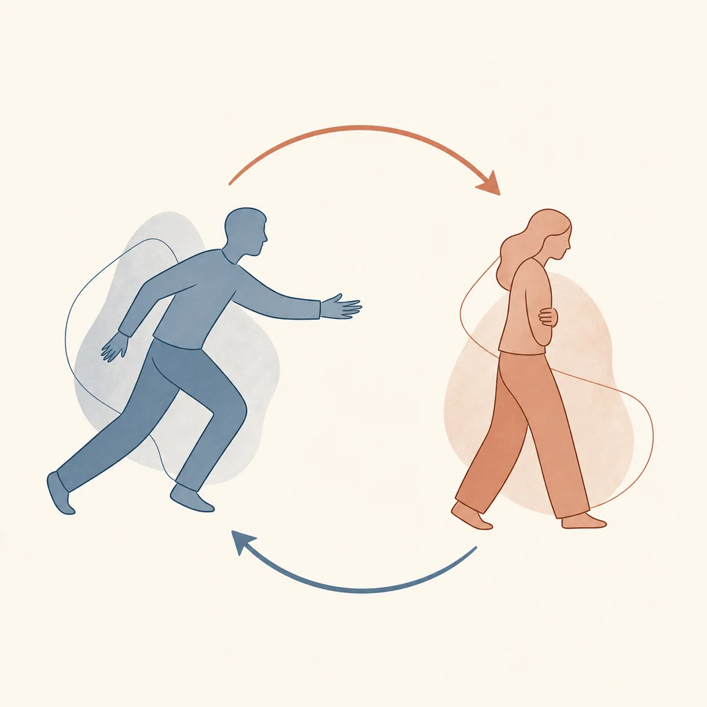 illustration of anxious-avoidant attachment cycle showing why my partner doesnt listen to me
